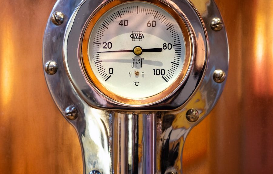 a close up of a pressure gauge on a wall